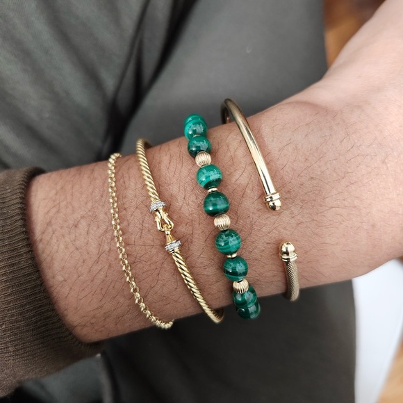 Malachite & 14k Yellow Gold Corrugated Bracelet - Picture 4 of 5